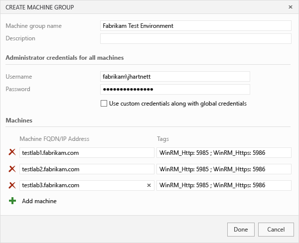 Enter test environment details