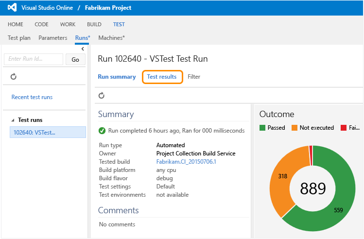 View test results from your build