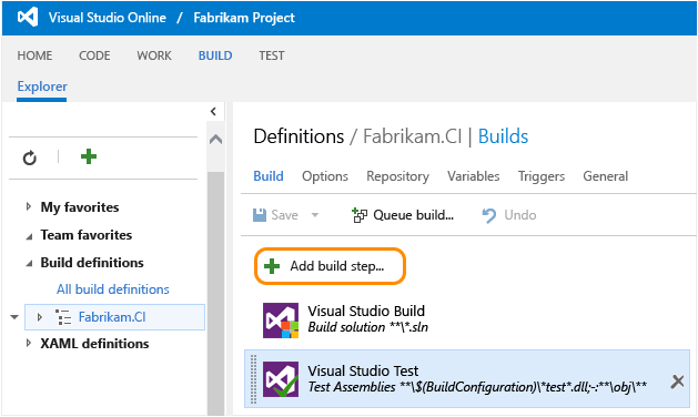 Add a step to your build definition