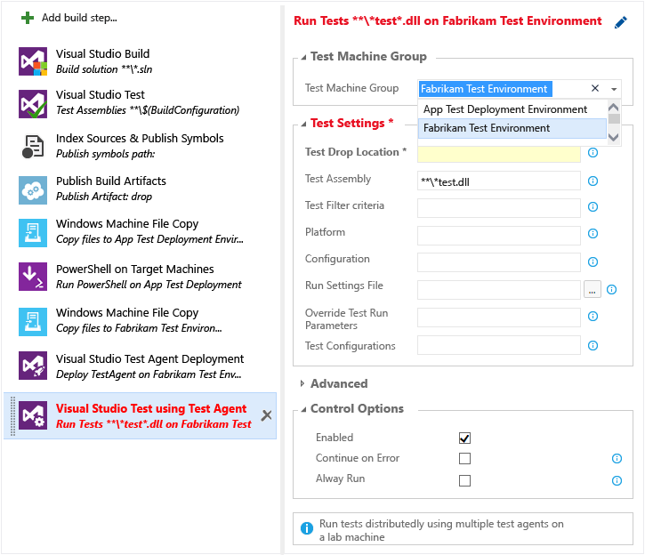 Build definition: Run tests with test agent