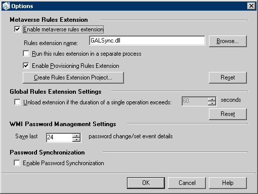 Options page, Enable Prov Rules Extension selected