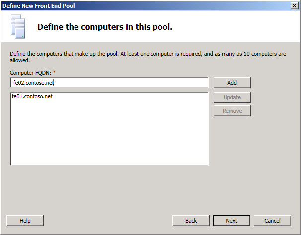 Define Computers in an Front End Pool