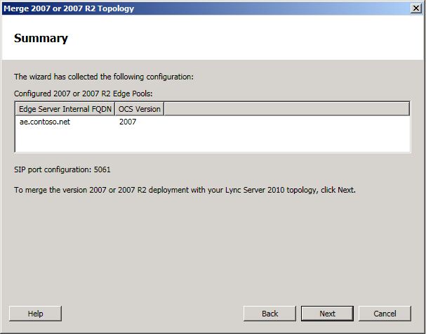 Merge Topology Summary dialog box