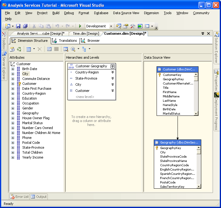 Modified Customer dimension in Dimension Designer