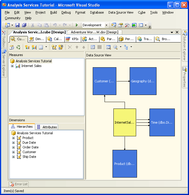 Analysis Services Tutorial cube in Cube Designer