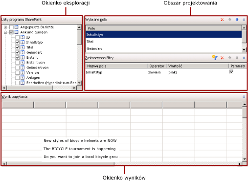 Graficzny projektant zapytań służący do tworzenia list programu SharePoint