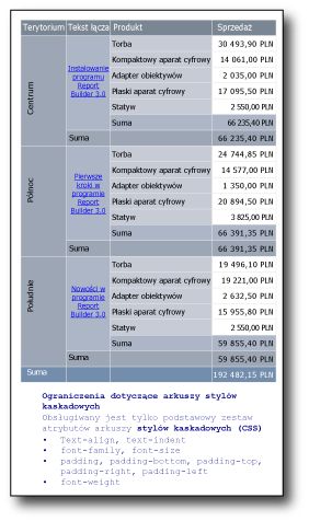 Tabela przedstawiająca dostępne formaty tekstu