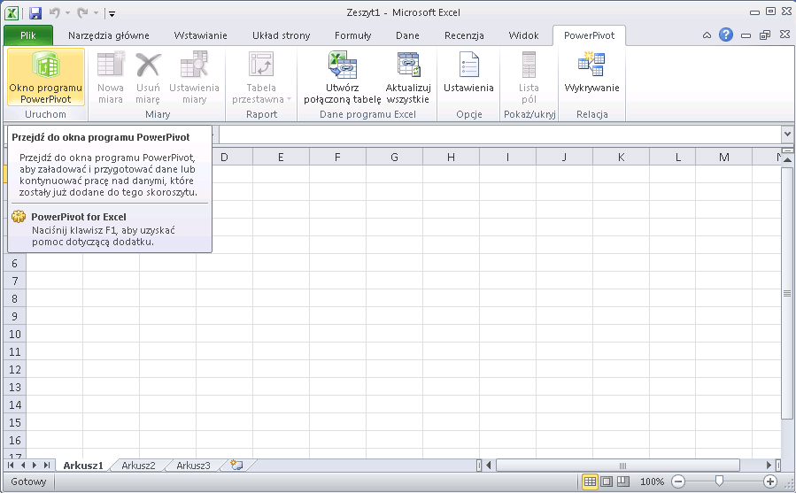 Karta programu PowerPivot na wstążce programu Excel