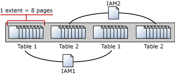 Strony mapy alokacji indeksu (IAM, Index Allocation Map) zarządzające zakresami