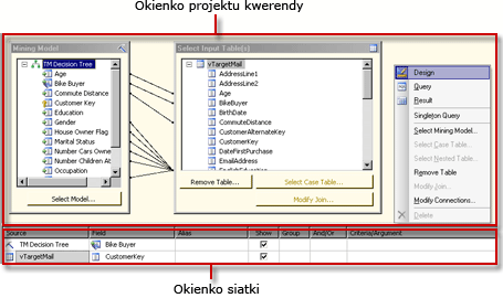 Projektant zapytań DMX usług Analysis Services, widok projektu