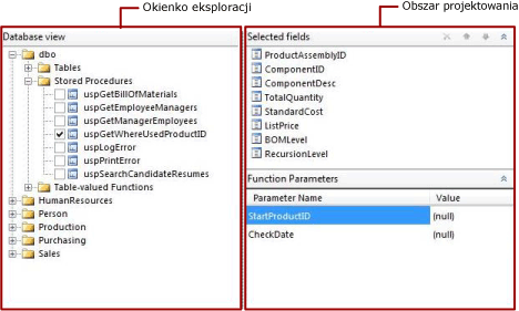 Procedura przechowywana w graficznym projektancie zapytań