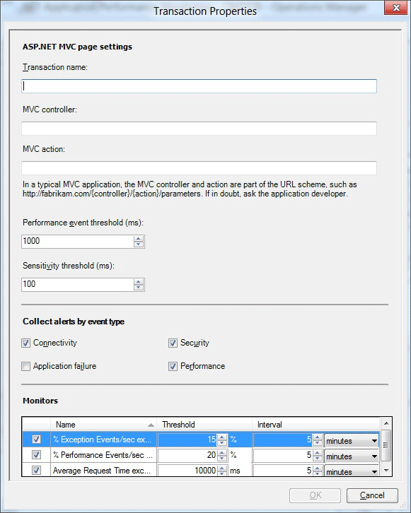 Transaction Properties page for MVC