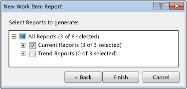 Initial New Work Item Report dialog box