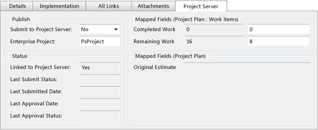 Project Server Tab default fields
