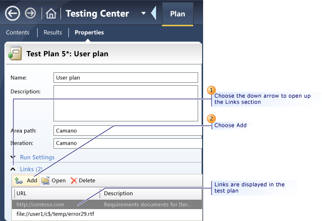 Dodawanie łącza zewnętrznego do planu testowania