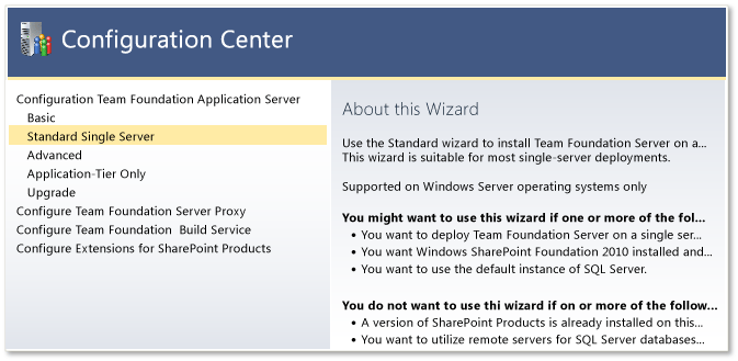 Zainstaluj standardowy pojedynczego serwera (TFS)