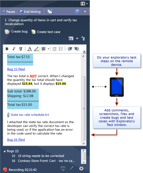 Test na urządzeniu, komentarz w oknie badań wstępnych