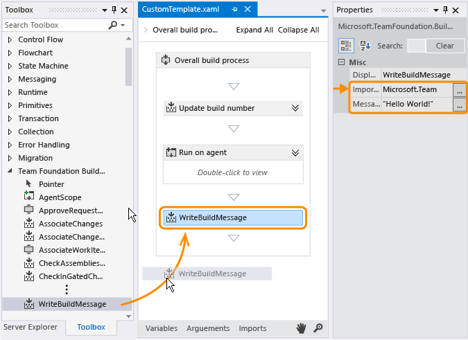 Dodane do szablonu WriteBuildMessage działania