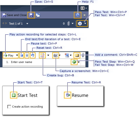 Skróty klawiaturowe dostępne w programie Test Runner