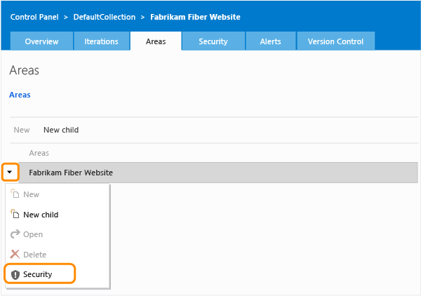 Łącze zabezpieczeń w menu kontekstowym ścieżkę obszaru