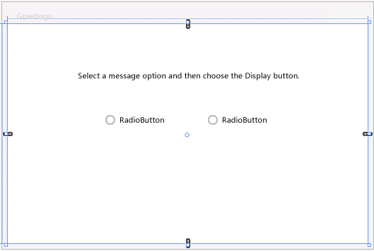 Formularz pozdrowienia z blok tekstu i dwóch radiobuttons