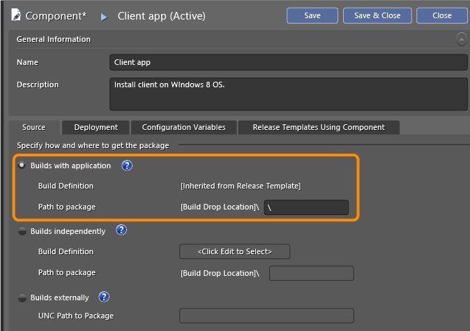 Components page, Source tab