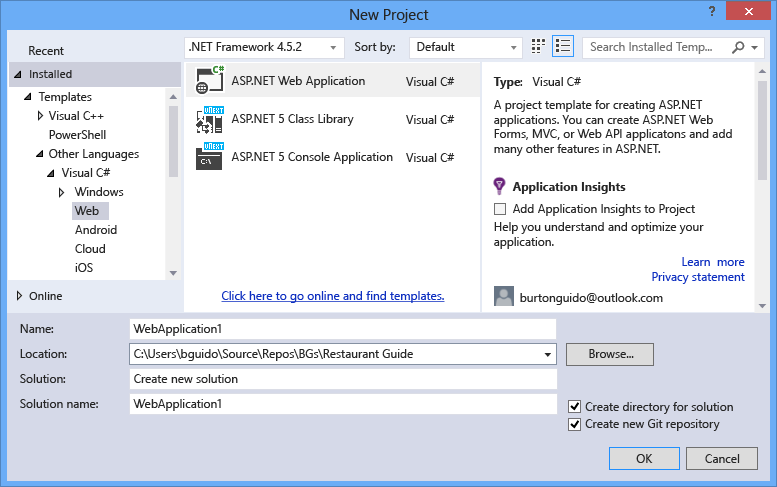 Visual Studio New Project Dialog