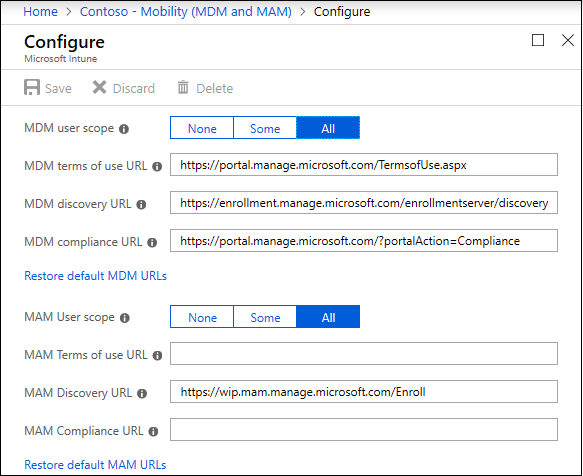 Configure MDM or MAM provider.