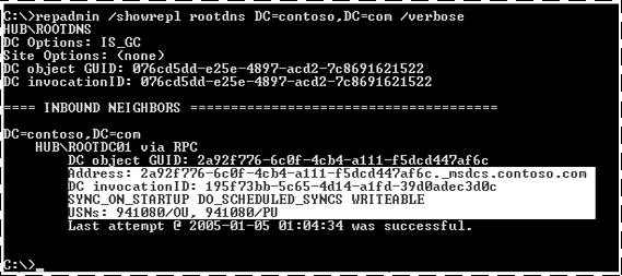 repadmin /showrepl /verbose