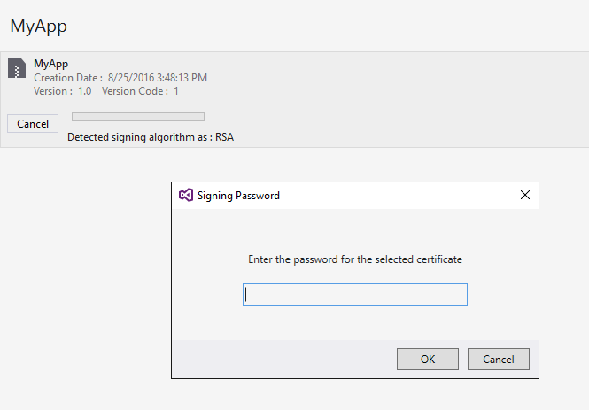 Signing Password dialog