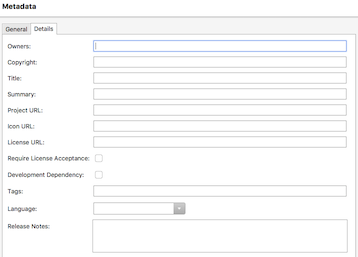 NuGet package optional metadata window