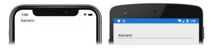 Zrzut ekranu przedstawiający obiekt Entry, którego właściwość Text jest utrwalana między zmianami stanu cyklu życia w systemach iOS i Android