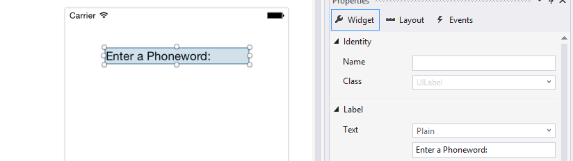 Zmień właściwość Text etykiety na Enter a Phoneword