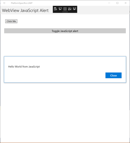 WebView — specyficzne dla platformy alertów języka JavaScript