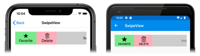 Zrzut ekranu przedstawiający szybkie przesuwanie elementów w usłudze SwipeView w systemach iOS i Android