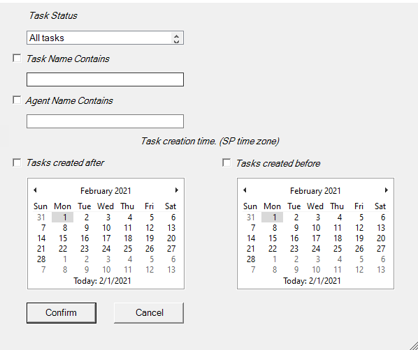 Screen to choose how to filter Migratino Manager reports