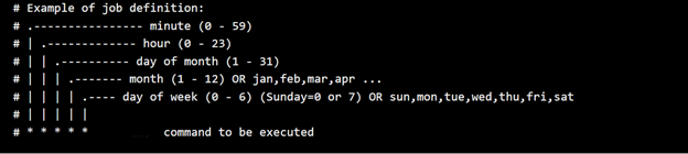Screenshot of the format description for a crontab file entry.