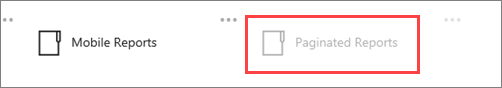 Screenshot of the unavailable Paginated Reports option.