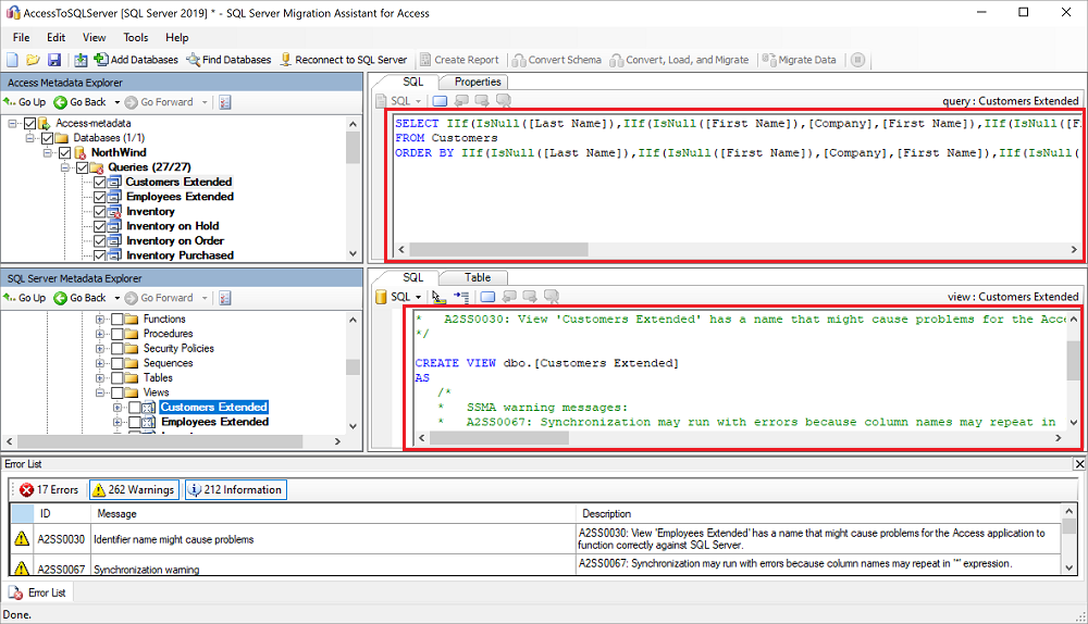 Screenshot that shows comparing converted queries.