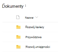 Lista folderów w bibliotece dokumentów