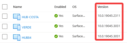 Image showing how to find OS build number of a device in Azure.