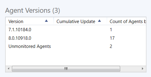 Zrzut ekranu przedstawiający numer wersji zainstalowany na agentach.
