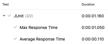 Screenshot of the test report, showing two successful test cases.