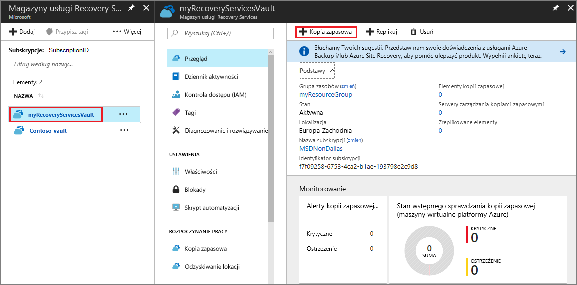 Rysunek 3. Konsola magazynu usługi Azure Recovery Services. [Dzięki uprzejmości Firmy Microsoft]