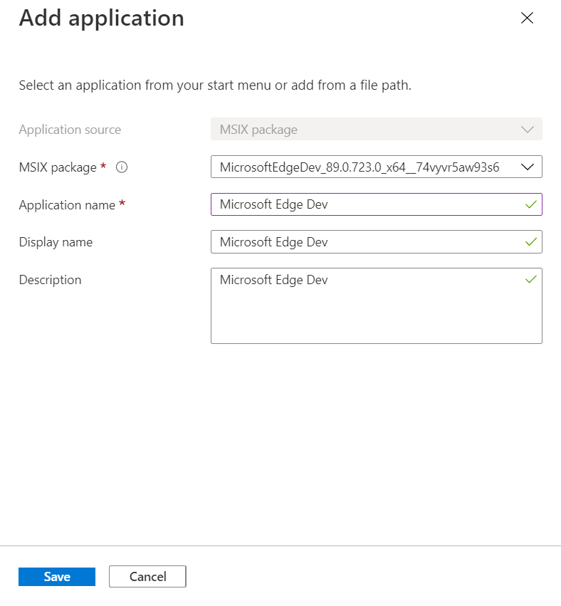 Screenshot of adding an M S I X package to an application group.