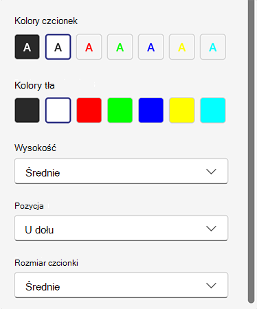 Zrzut ekranu przedstawiający ikonę otwierania panelu opcji podpisów na żywo na spotkaniu usługi Teams.