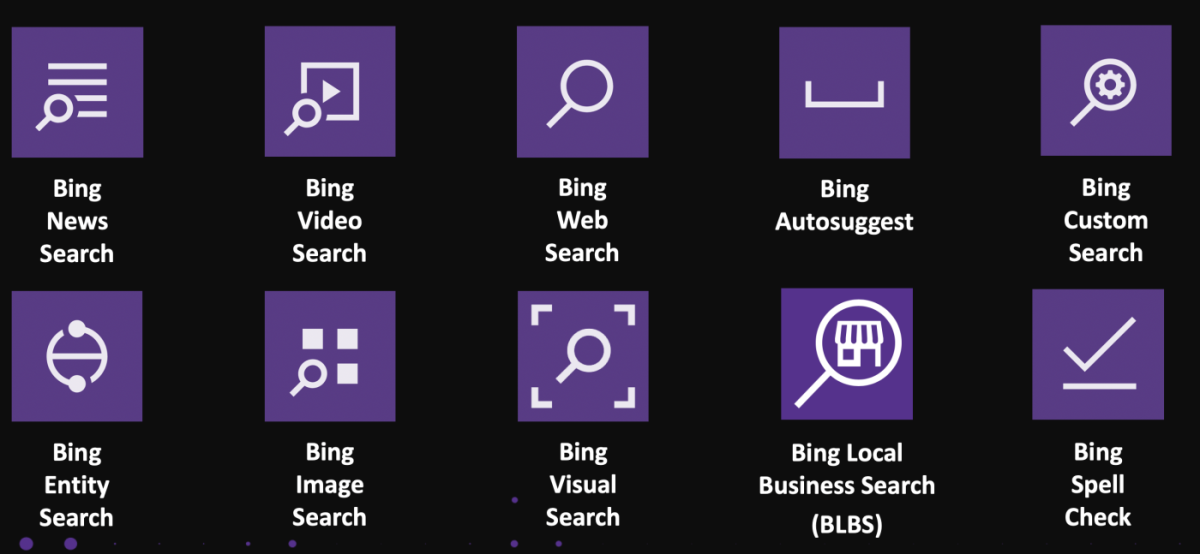 Image of an icon set showing the types of search application programming interfaces mentioned in the narrative.