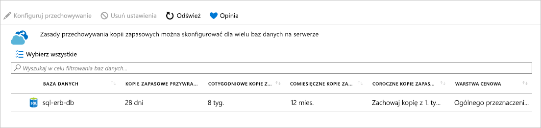 Zrzut ekranu przedstawiający ukończone ustawienia zasad przechowywania długoterminowego.