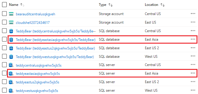 Zrzut ekranu witryny Azure Portal przedstawiający wdrożenie serwera logicznego i bazy danych w dodatkowym regionie.