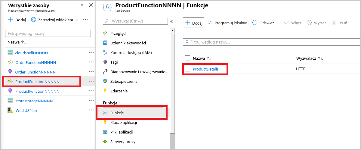 Zrzut ekranu przedstawiający opcje menu umożliwiające otwarcie funkcji ProductDetails.